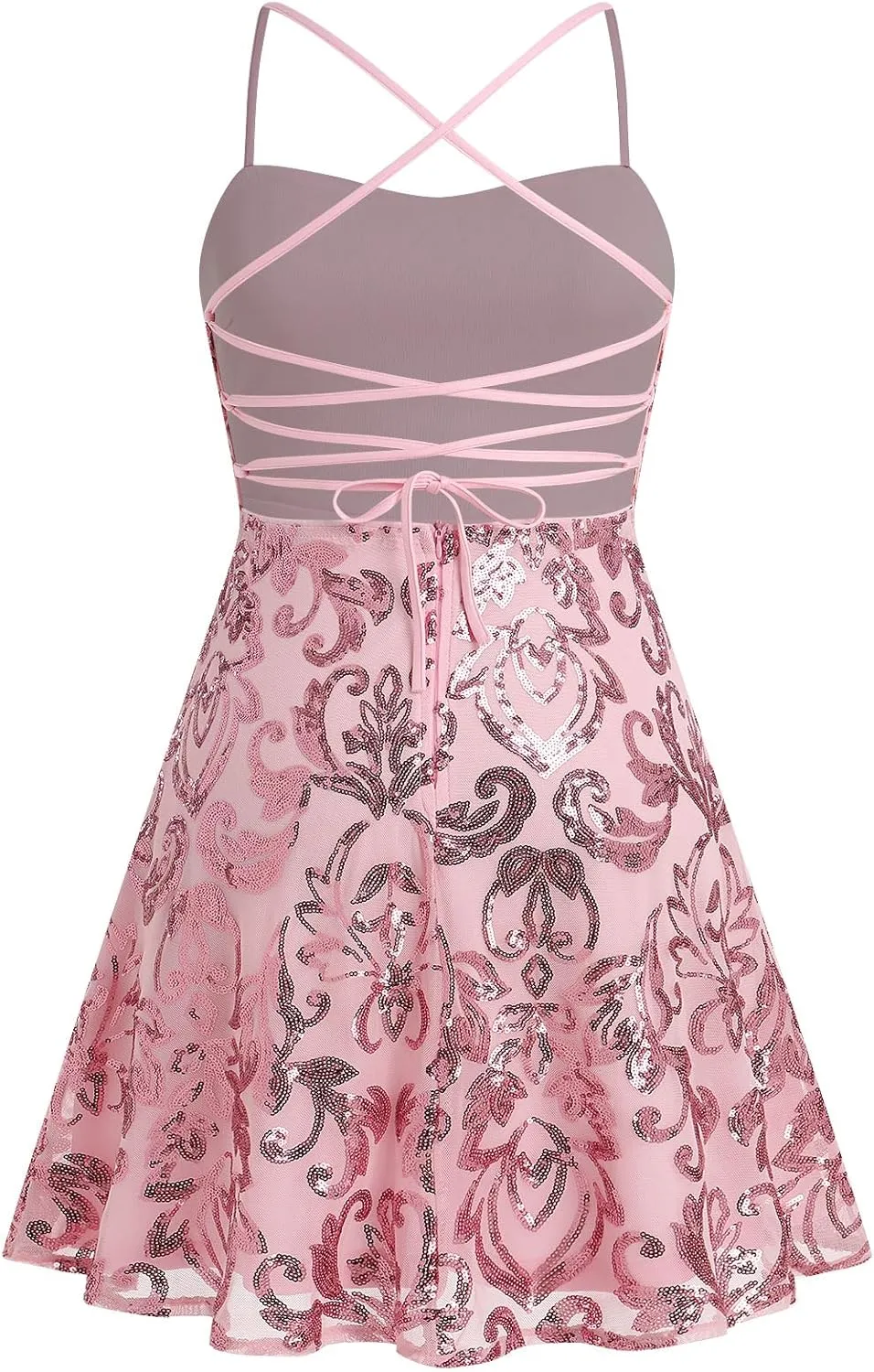 ODIZLI Short Prom Sequin Dresses for Teens Skater Dress for Women Spaghetti Straps Sparkly A Line Swing Dresses
