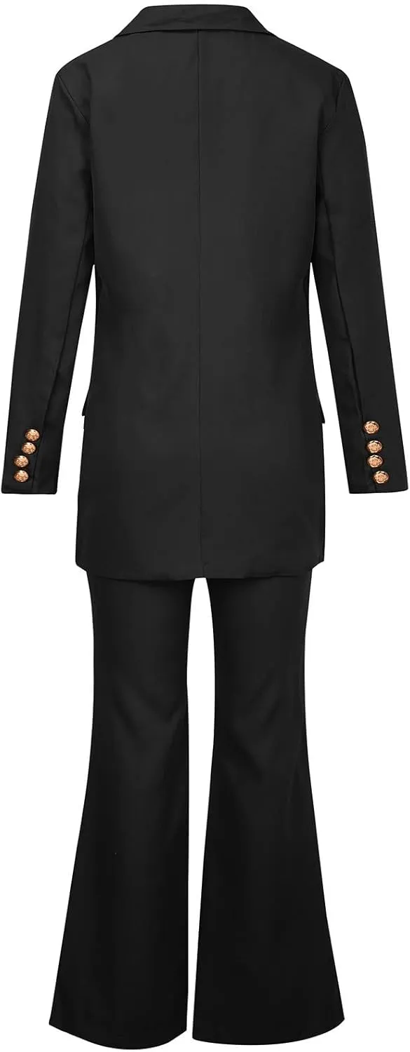 Pants Suit for Women 2 Piece Outfits Long Sleeve Button Business Blazer Suits Set High Waisted Bell Bottom Pants