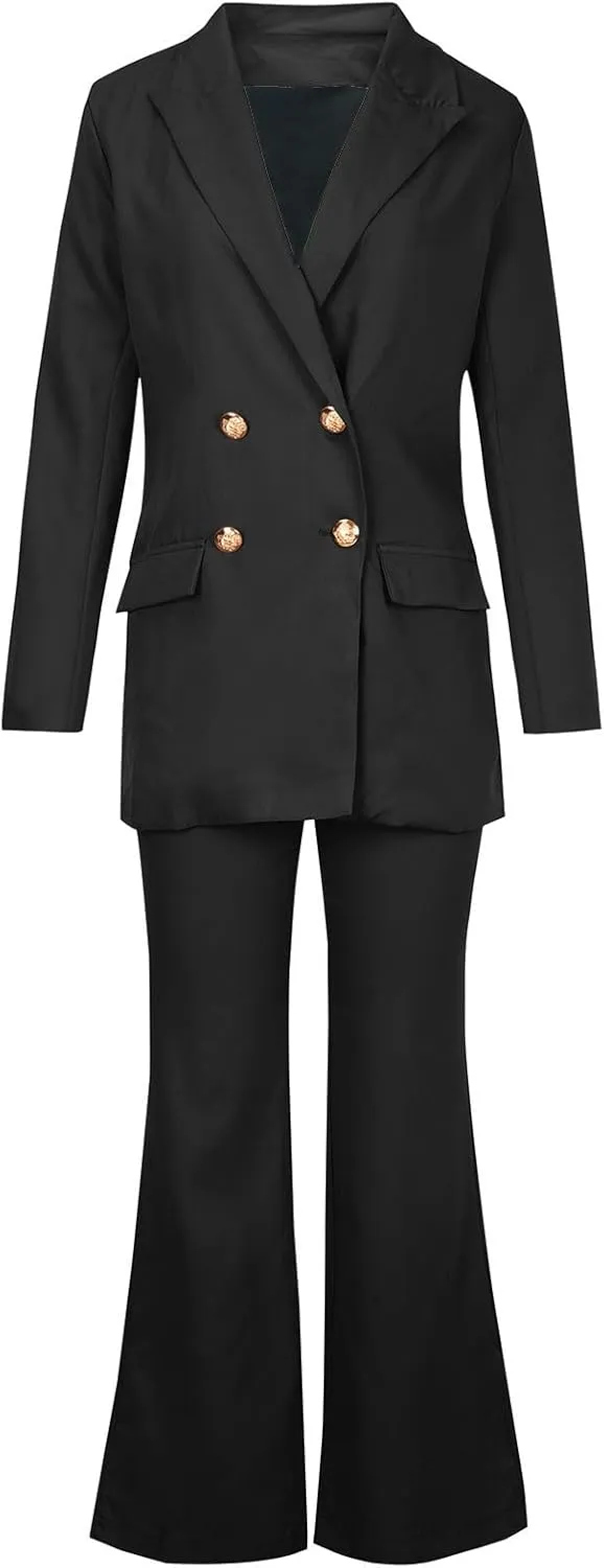 Pants Suit for Women 2 Piece Outfits Long Sleeve Button Business Blazer Suits Set High Waisted Bell Bottom Pants