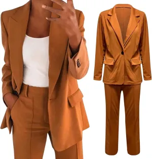 Pants Suits for Women Dressy 2 Piece Casual Plus Size Open Front Blazer Pant Suit Set Wedding Prom Work Business Suit