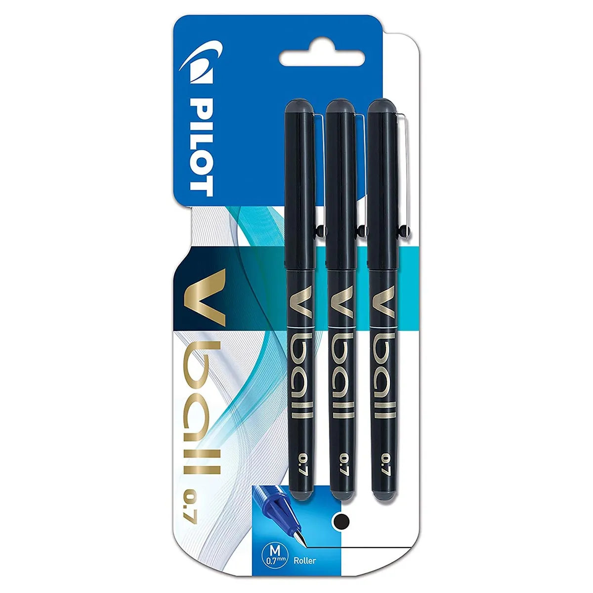 Pilot V Ball M 0.7 Black Rollerball Pen (3 Pack)