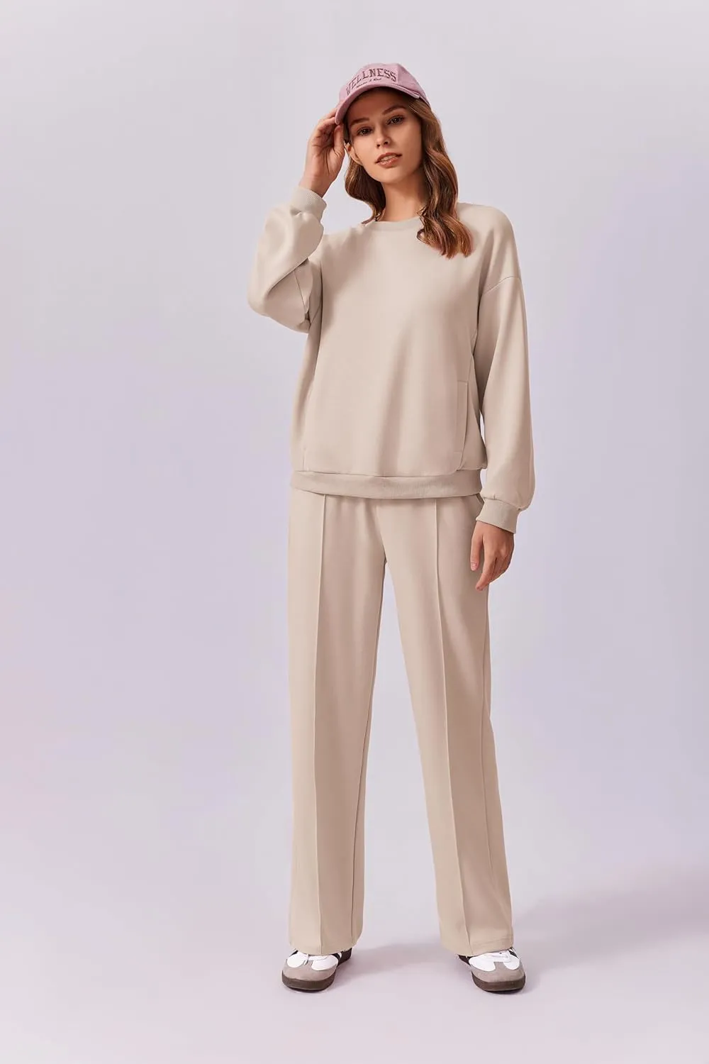 PINSPARK 2 Piece Sets For Women Long Sleeve Sweatshirts Drawstring Straight Leg Pants Fall Travel Airport Outfits 2025