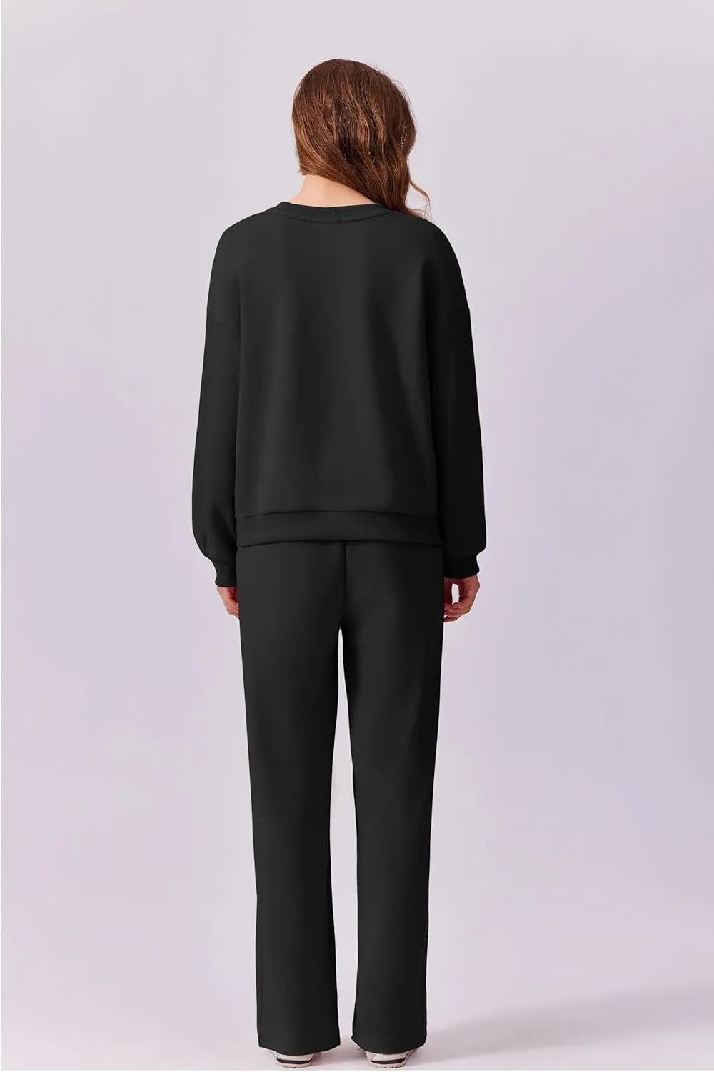 PINSPARK 2 Piece Sets For Women Long Sleeve Sweatshirts Drawstring Straight Leg Pants Fall Travel Airport Outfits 2025