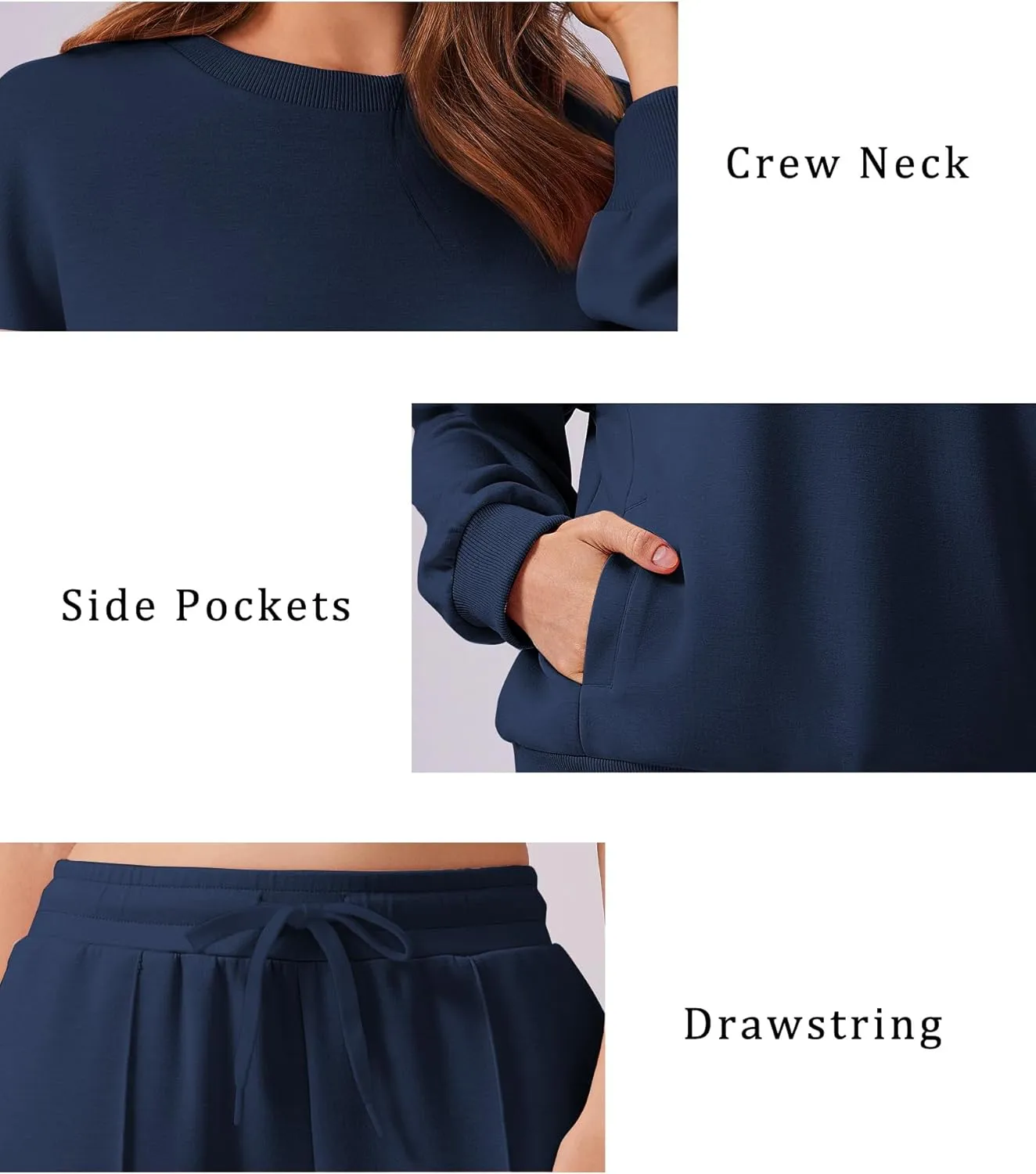PINSPARK 2 Piece Sets For Women Long Sleeve Sweatshirts Drawstring Straight Leg Pants Fall Travel Airport Outfits 2025