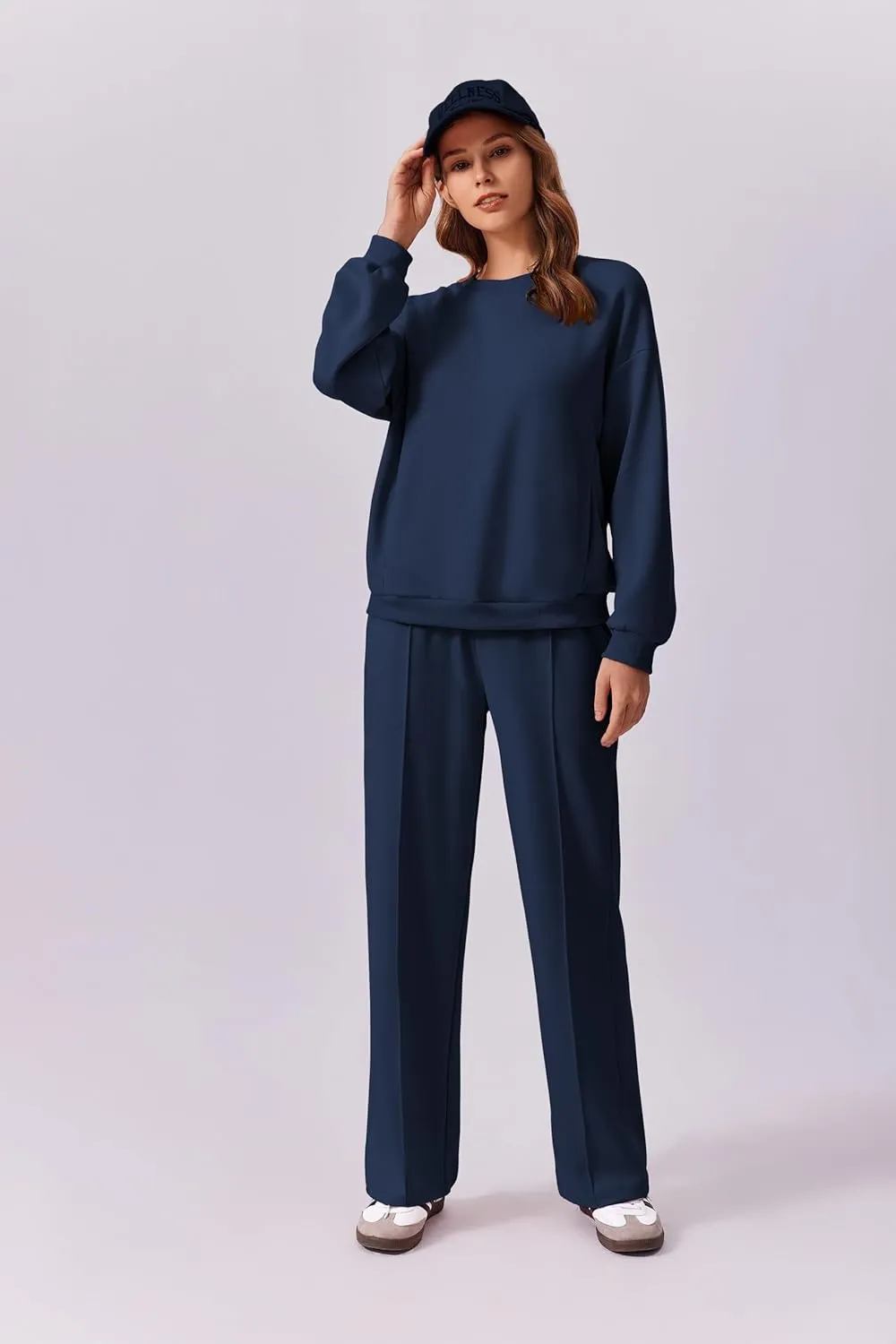PINSPARK 2 Piece Sets For Women Long Sleeve Sweatshirts Drawstring Straight Leg Pants Fall Travel Airport Outfits 2025
