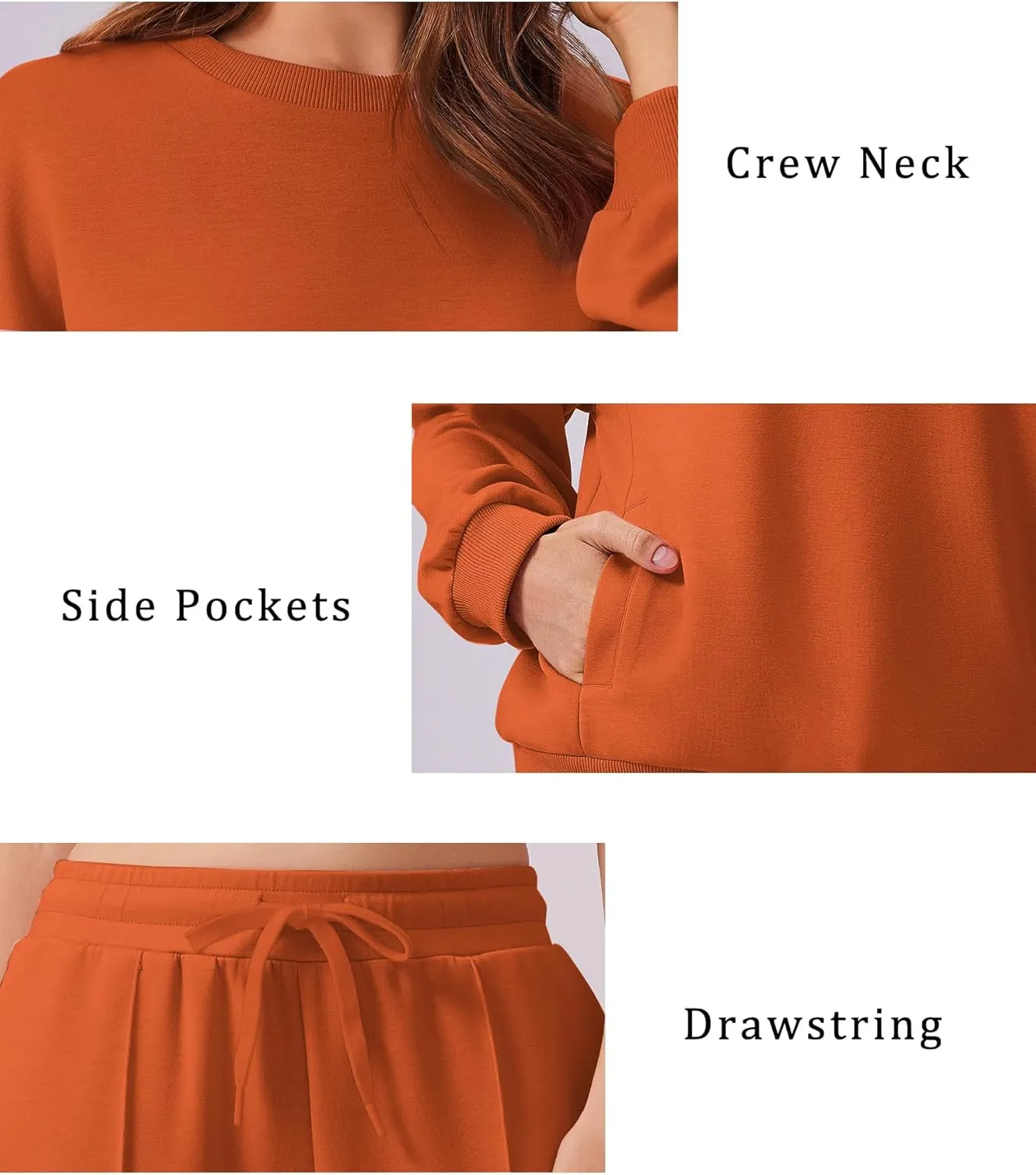 PINSPARK 2 Piece Sets For Women Long Sleeve Sweatshirts Drawstring Straight Leg Pants Fall Travel Airport Outfits 2025