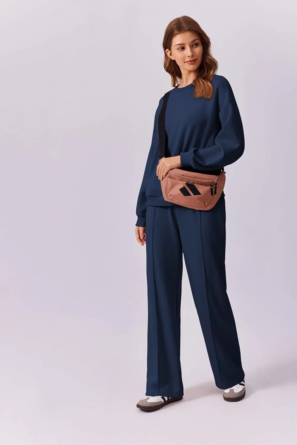 PINSPARK 2 Piece Sets For Women Long Sleeve Sweatshirts Drawstring Straight Leg Pants Fall Travel Airport Outfits 2025