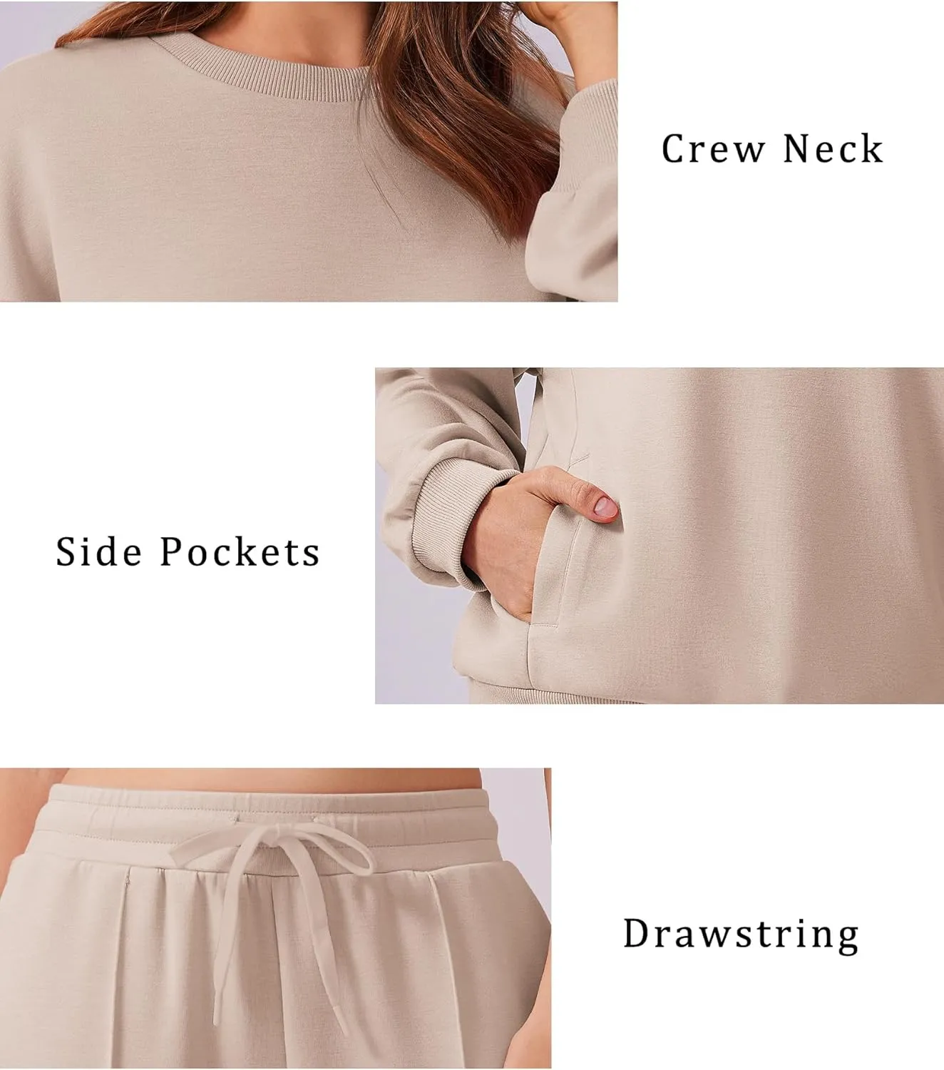 PINSPARK 2 Piece Sets For Women Long Sleeve Sweatshirts Drawstring Straight Leg Pants Fall Travel Airport Outfits 2025