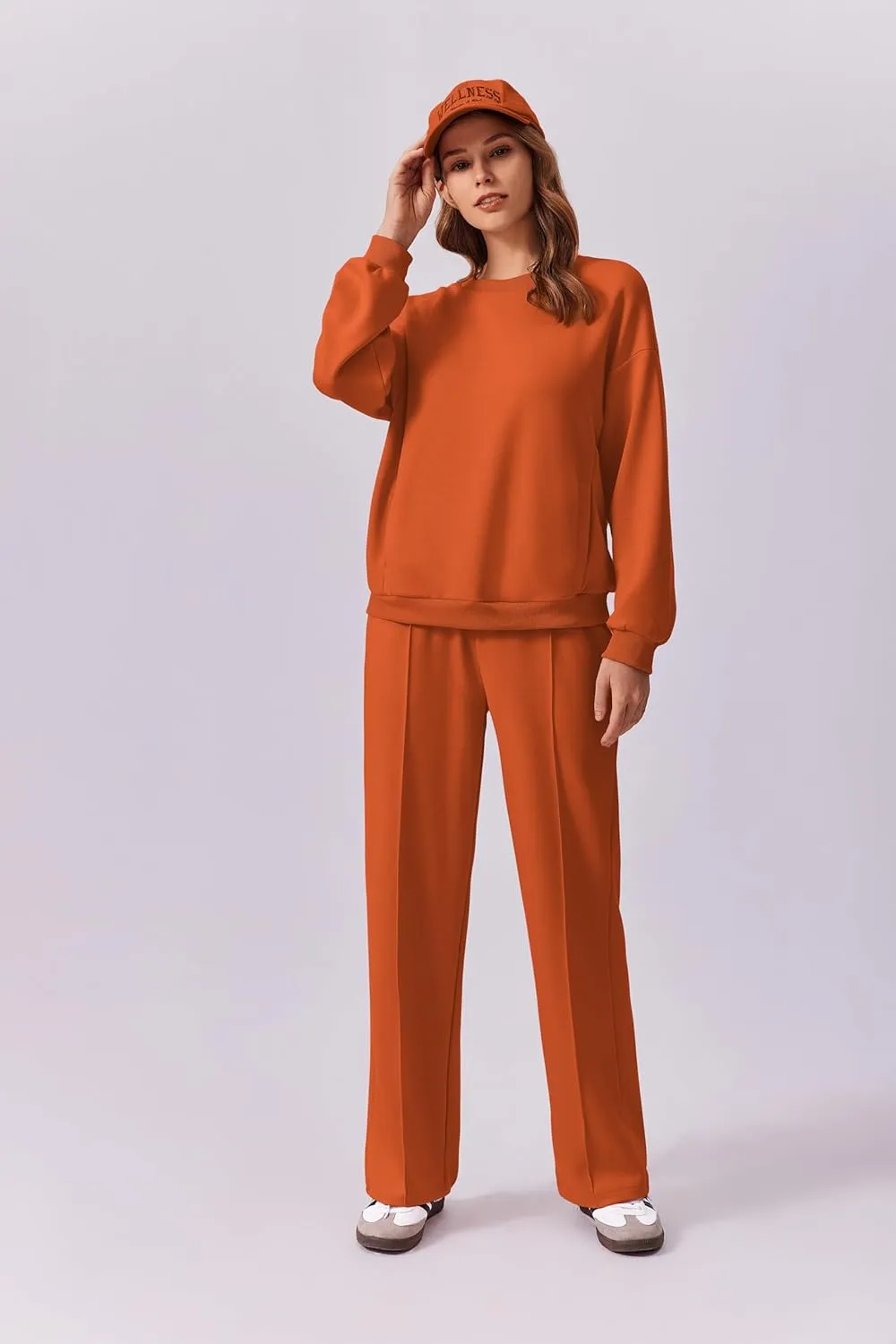 PINSPARK 2 Piece Sets For Women Long Sleeve Sweatshirts Drawstring Straight Leg Pants Fall Travel Airport Outfits 2025
