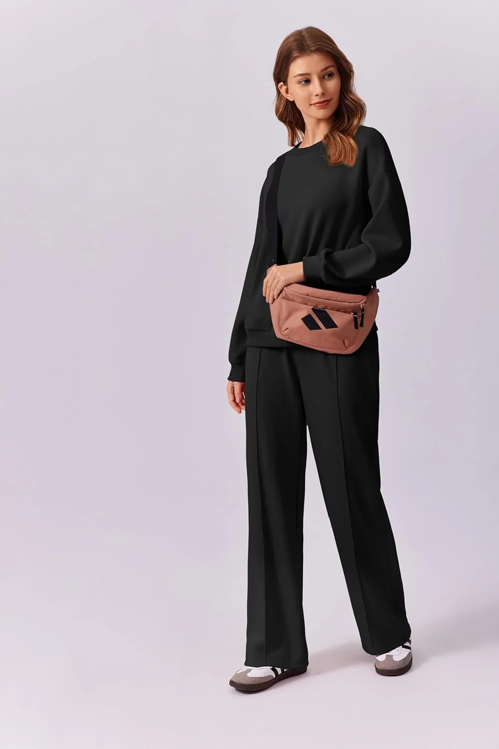 PINSPARK 2 Piece Sets For Women Long Sleeve Sweatshirts Drawstring Straight Leg Pants Fall Travel Airport Outfits 2025