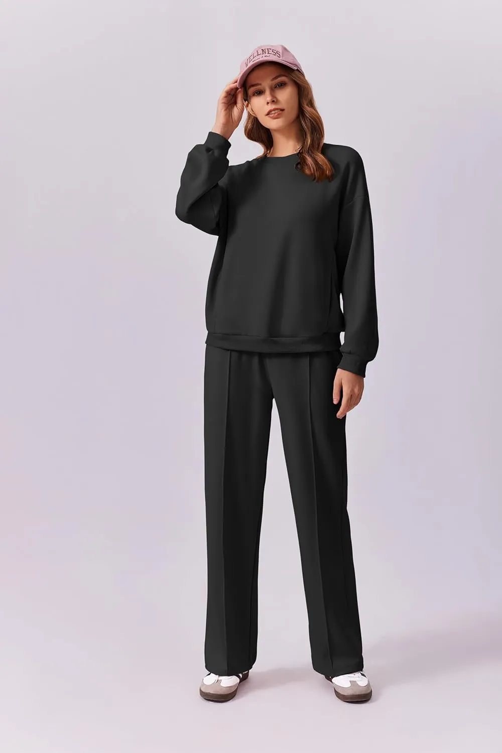 PINSPARK 2 Piece Sets For Women Long Sleeve Sweatshirts Drawstring Straight Leg Pants Fall Travel Airport Outfits 2025