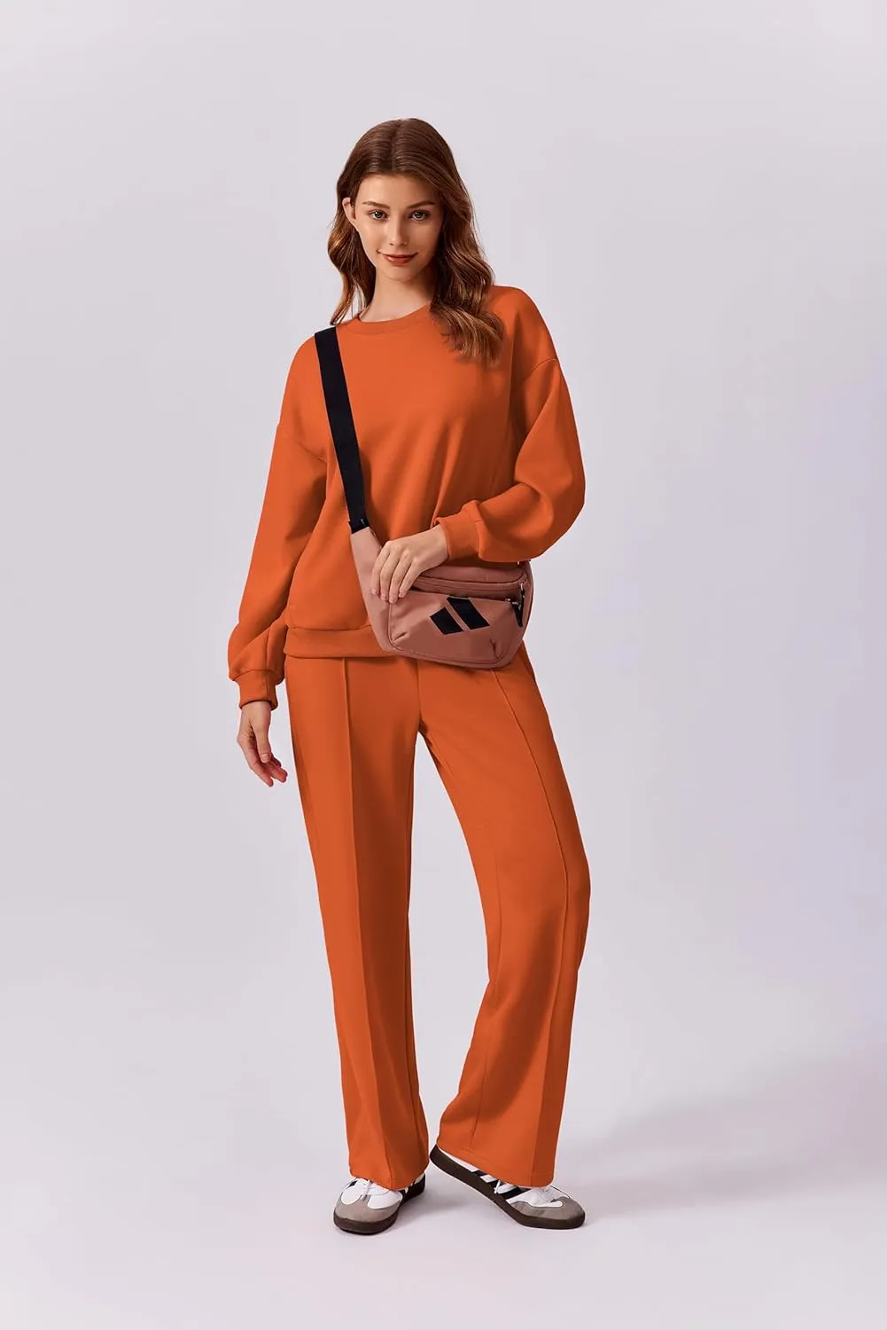 PINSPARK 2 Piece Sets For Women Long Sleeve Sweatshirts Drawstring Straight Leg Pants Fall Travel Airport Outfits 2025