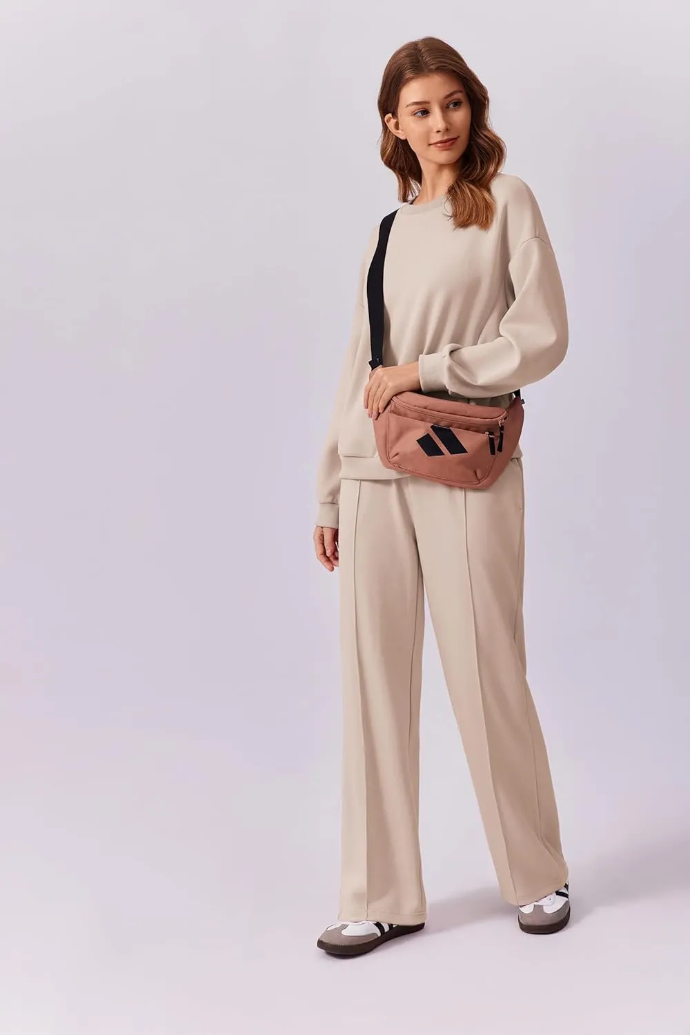 PINSPARK 2 Piece Sets For Women Long Sleeve Sweatshirts Drawstring Straight Leg Pants Fall Travel Airport Outfits 2025