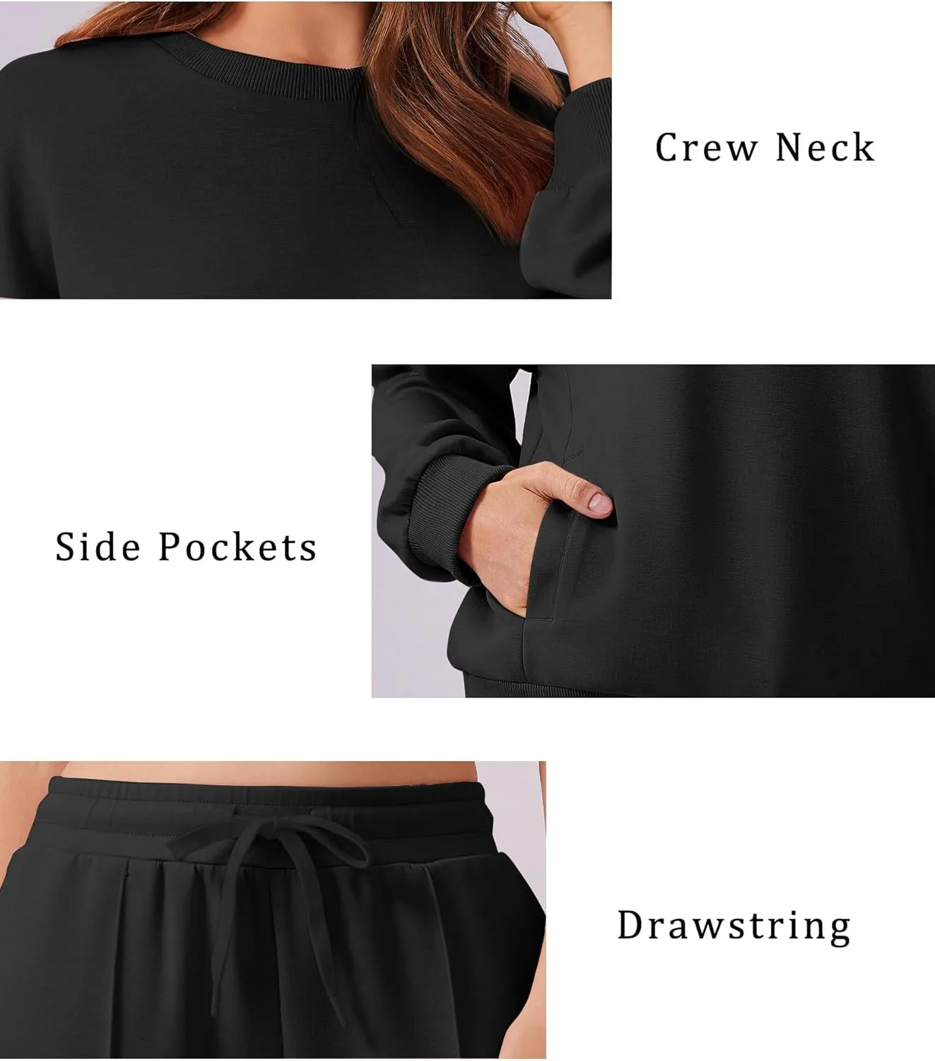 PINSPARK 2 Piece Sets For Women Long Sleeve Sweatshirts Drawstring Straight Leg Pants Fall Travel Airport Outfits 2025