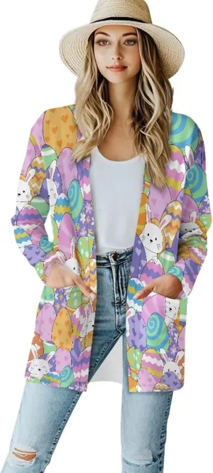 POLERO Long Sleeve Women Cardigan Casual Open Front Cardigan Coats with Pockets Trendy Outwear