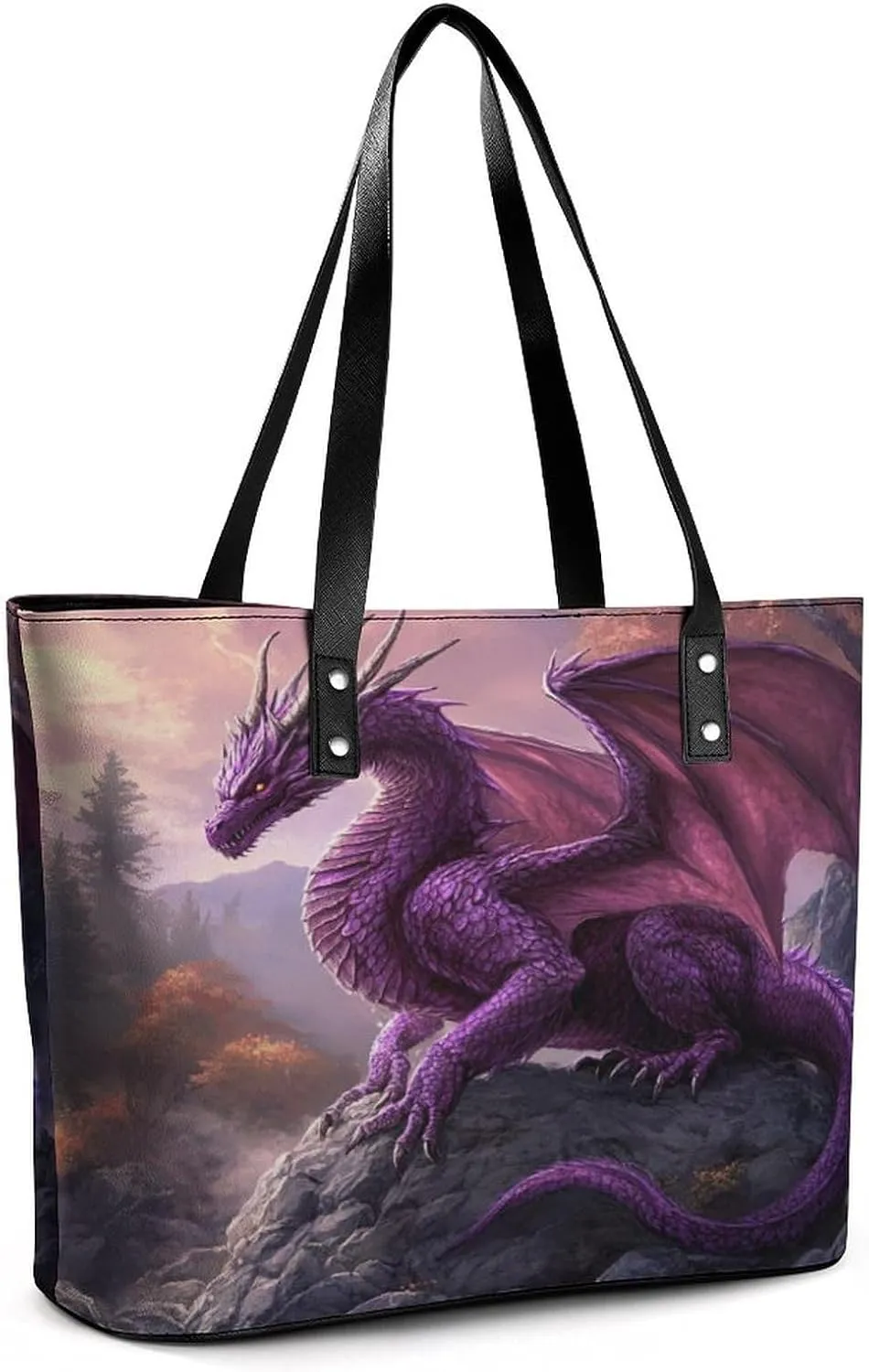 Purple Snow Dragon Women Soft Leather Handbags Tote Purses Shoulder Bucket Bags