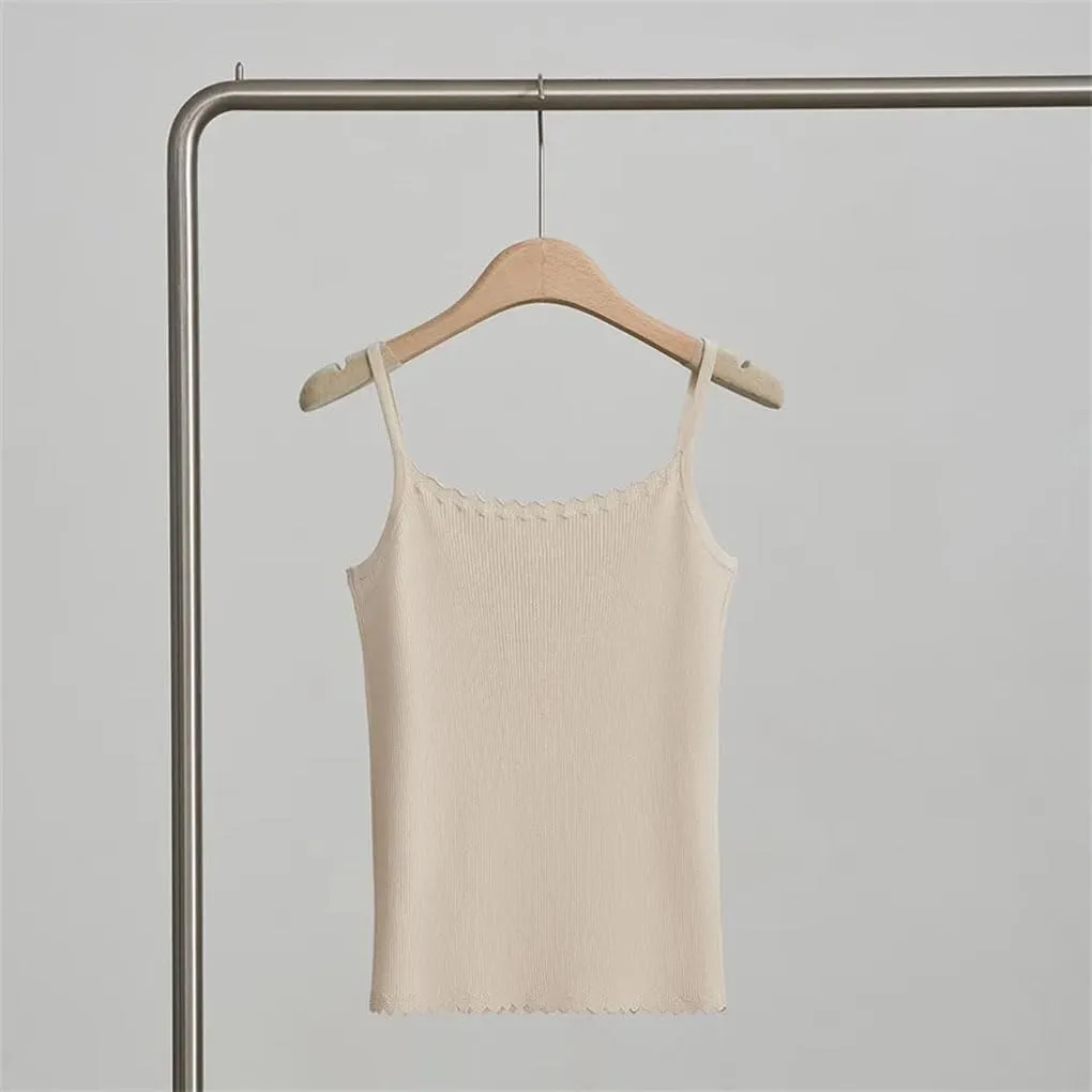 Rfmfkkg Women Sleeveless U-Collarvest Silk Elegant Camisole Knit Tank Spaghetti Straps Blouse