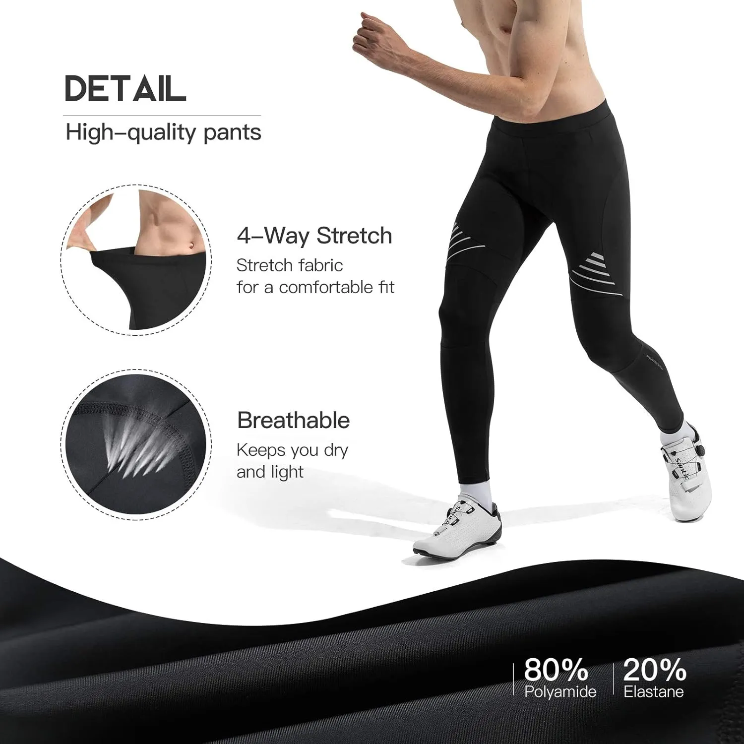 Santic Men's Bike Pants Long 4D Padded Cycling Tights Leggings Outdoor Riding Pants with Zipper Pockets