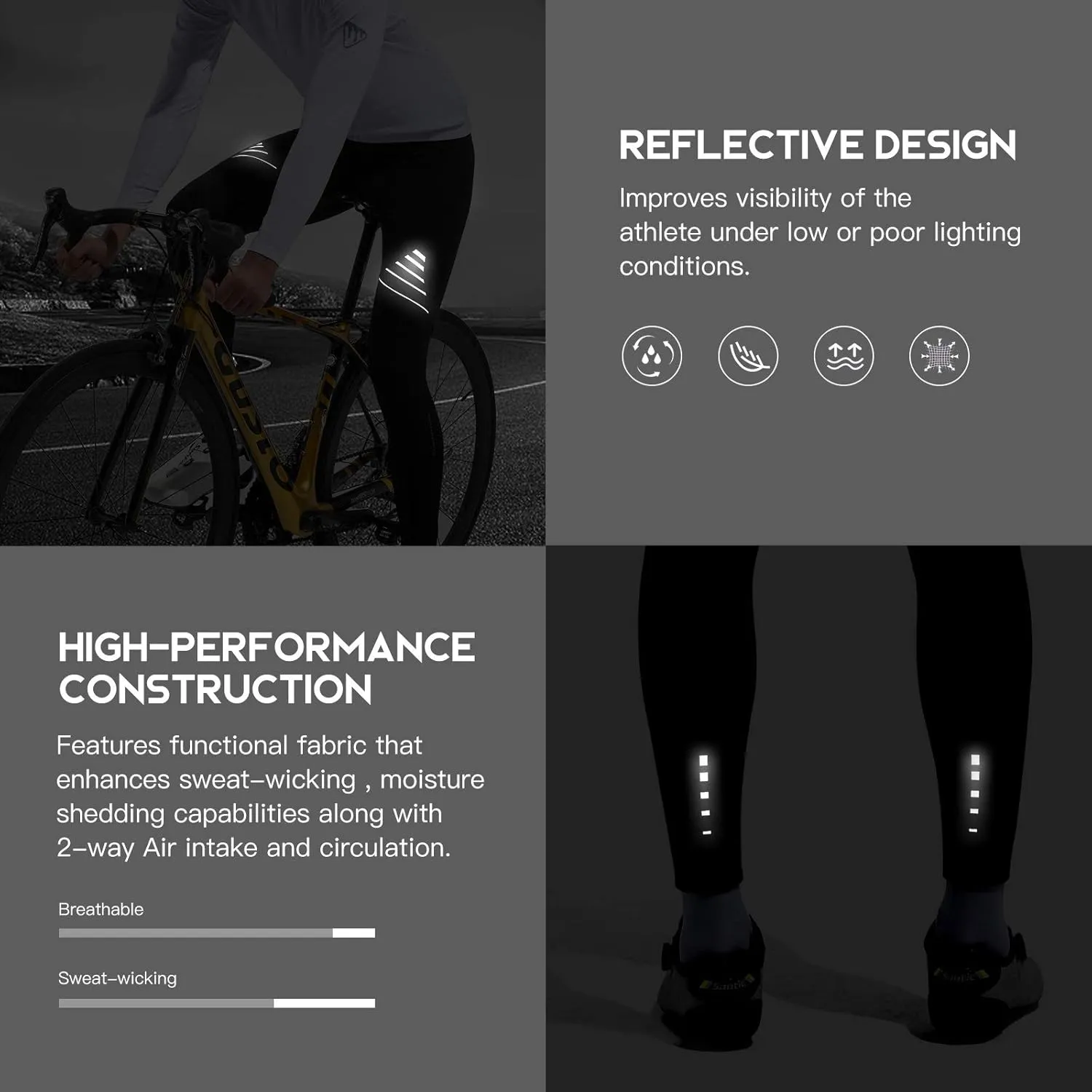 Santic Men's Bike Pants Long 4D Padded Cycling Tights Leggings Outdoor Riding Pants with Zipper Pockets