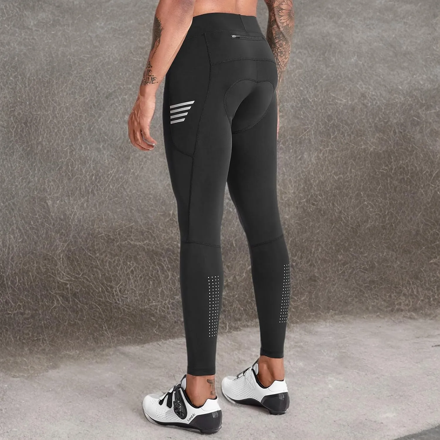 Santic Men's Bike Pants Long 4D Padded Cycling Tights Leggings Outdoor Riding Pants with Zipper Pockets
