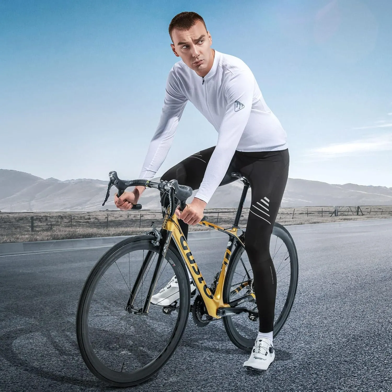 Santic Men's Bike Pants Long 4D Padded Cycling Tights Leggings Outdoor Riding Pants with Zipper Pockets