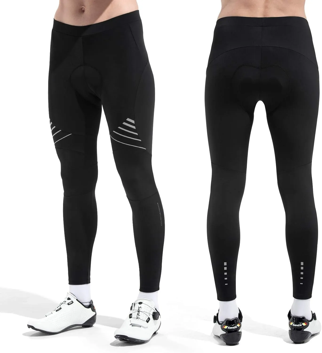 Santic Men's Bike Pants Long 4D Padded Cycling Tights Leggings Outdoor Riding Pants with Zipper Pockets