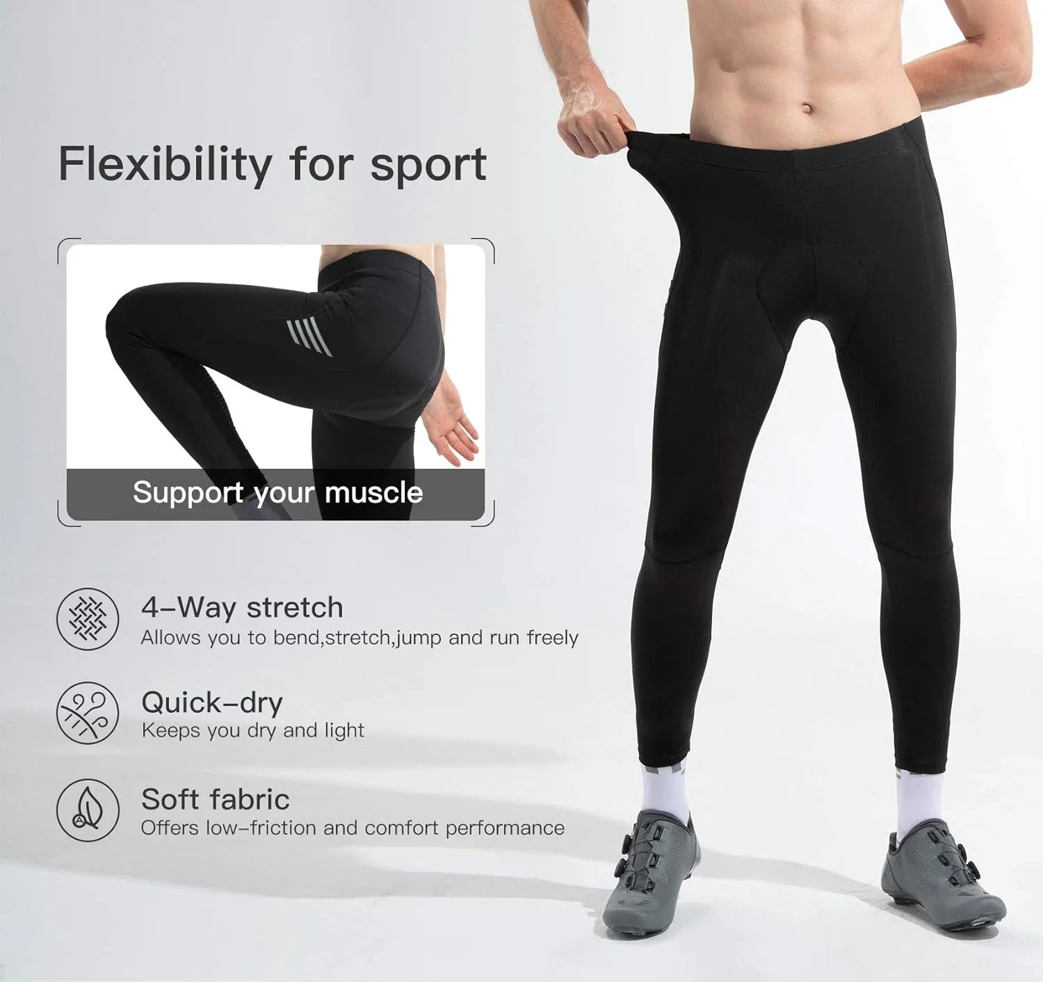 Santic Men's Bike Pants Long 4D Padded Cycling Tights Leggings Outdoor Riding Pants with Zipper Pockets