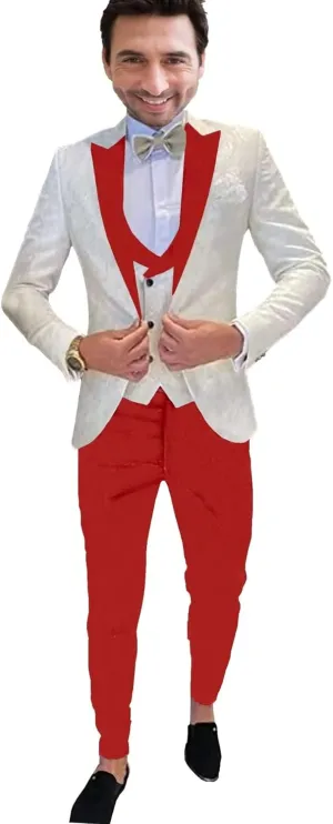 SAROULU Men 3 Pieces Floral Jacket Pants Vest Party Blazers Formal Suit Set Wedding Tuxedo