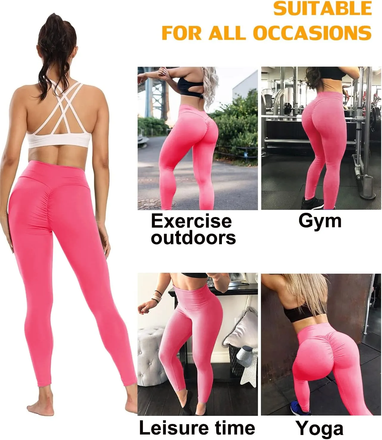 Scrunch Butt Lifting Ruched Leggings for Women High Waisted Textured Tummy Control Push Up Yoga Pants
