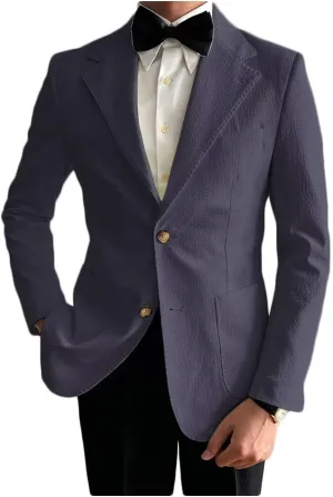 Seersucker Mens Solid Blazer Jacket Slim Fit Two Button Casual Summer Sport Coats for Wedding Prom