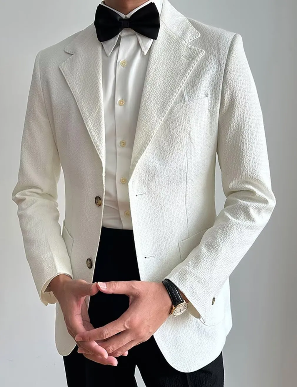 Seersucker Mens Solid Blazer Jacket Slim Fit Two Button Casual Summer Sport Coats for Wedding Prom