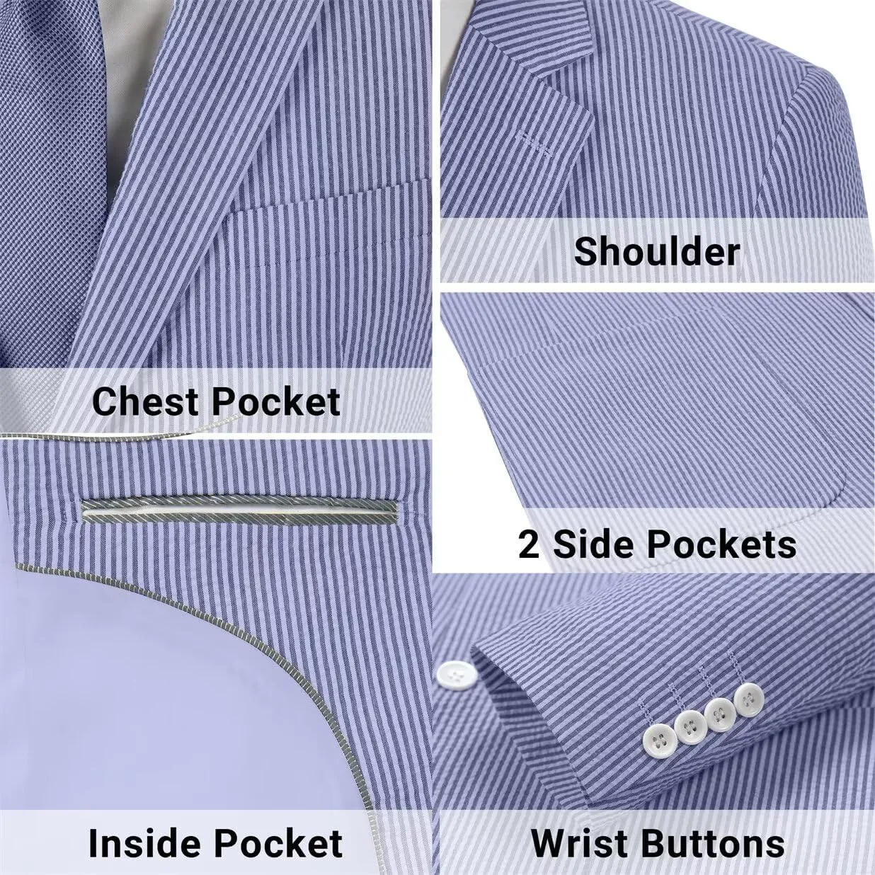 Seersucker Mens Suit Jacket Slim Fit Casual Blazer Summer Sport Coats Wedding Suits Jackets Prom Tuxedo Blazers