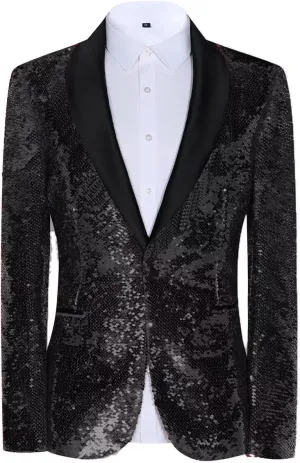 Sequin Blazer for Men Shiny Suit Jackets for Prom Party Banquet Shawl Collar Mens Tuxedo Coats