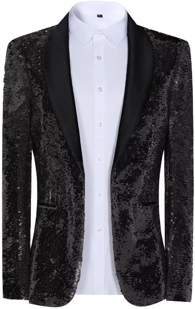 Sequin Blazer for Men Shiny Suit Jackets for Prom Party Banquet Shawl Collar Mens Tuxedo Coats