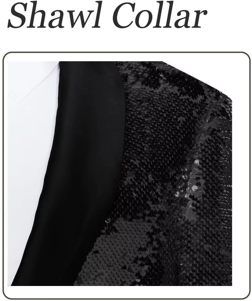 Sequin Blazer for Men Shiny Suit Jackets for Prom Party Banquet Shawl Collar Mens Tuxedo Coats