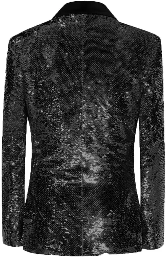 Sequin Blazer for Men Shiny Suit Jackets for Prom Party Banquet Shawl Collar Mens Tuxedo Coats