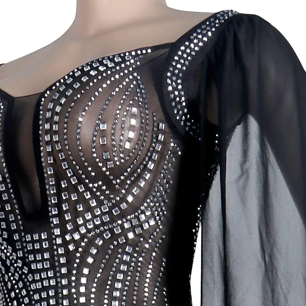 Sexy Rhinestone Dress for Women Spaghetti Straps Backless Hot Drilling Night Club Sleeveless Mesh Short Clubwear