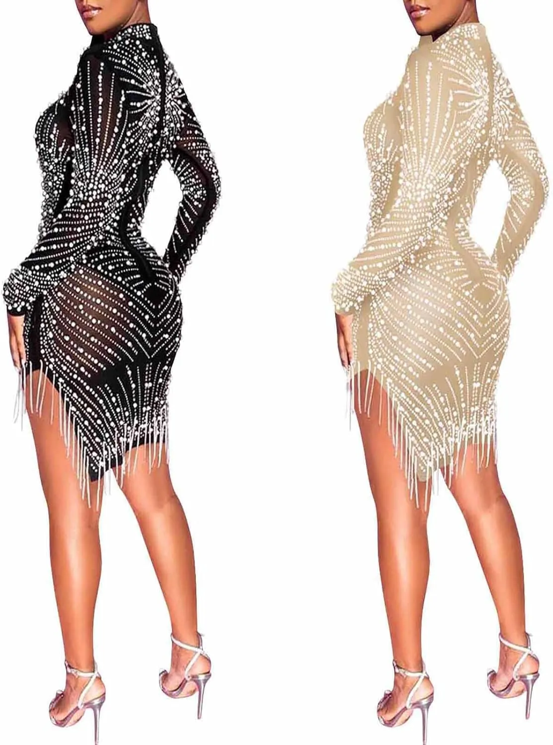 Sexy Rhinestone Dress for Women Spaghetti Straps Backless Hot Drilling Night Club Sleeveless Mesh Short Clubwear