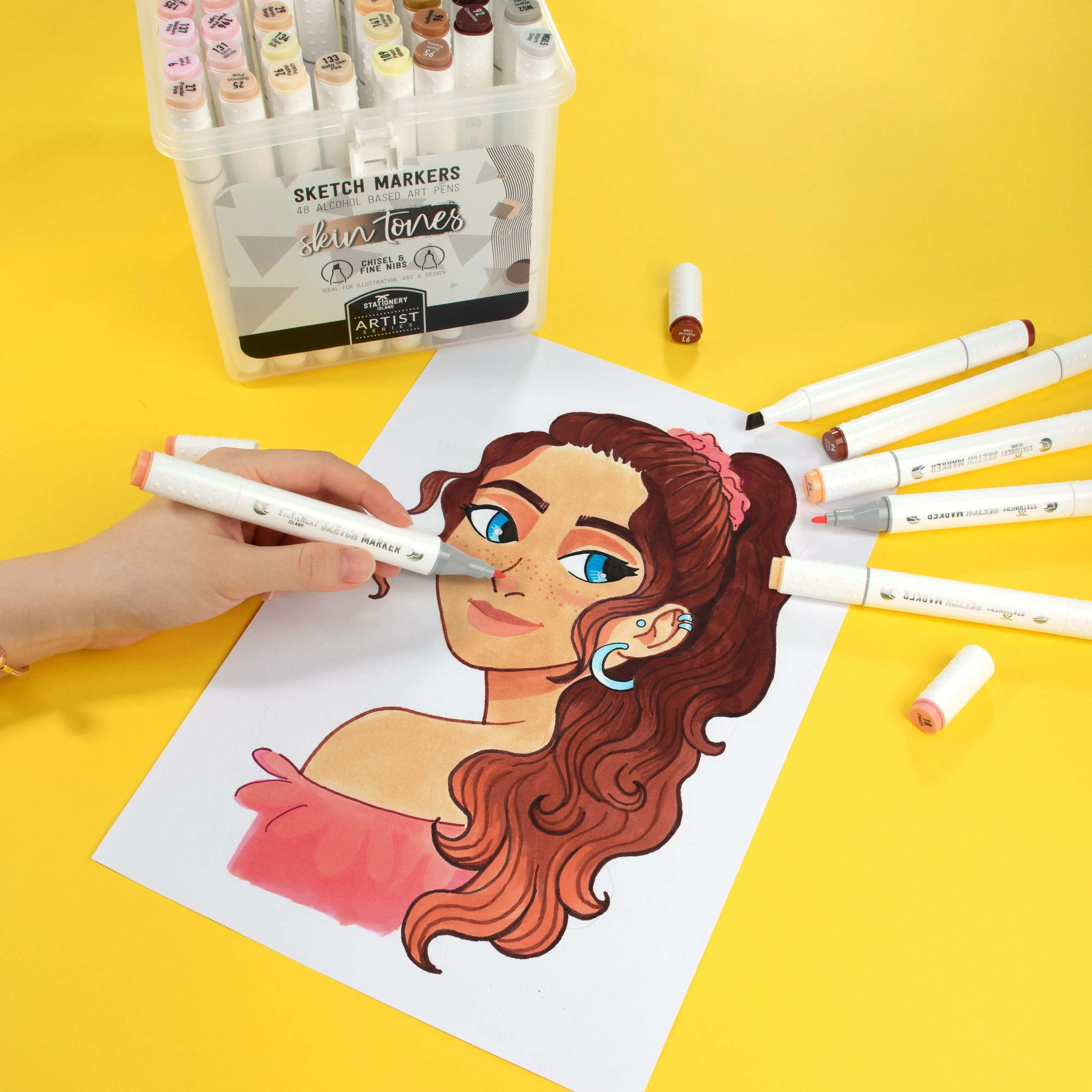 Skin Tones Sketch Markers & Hard Carry Case - Set of 48