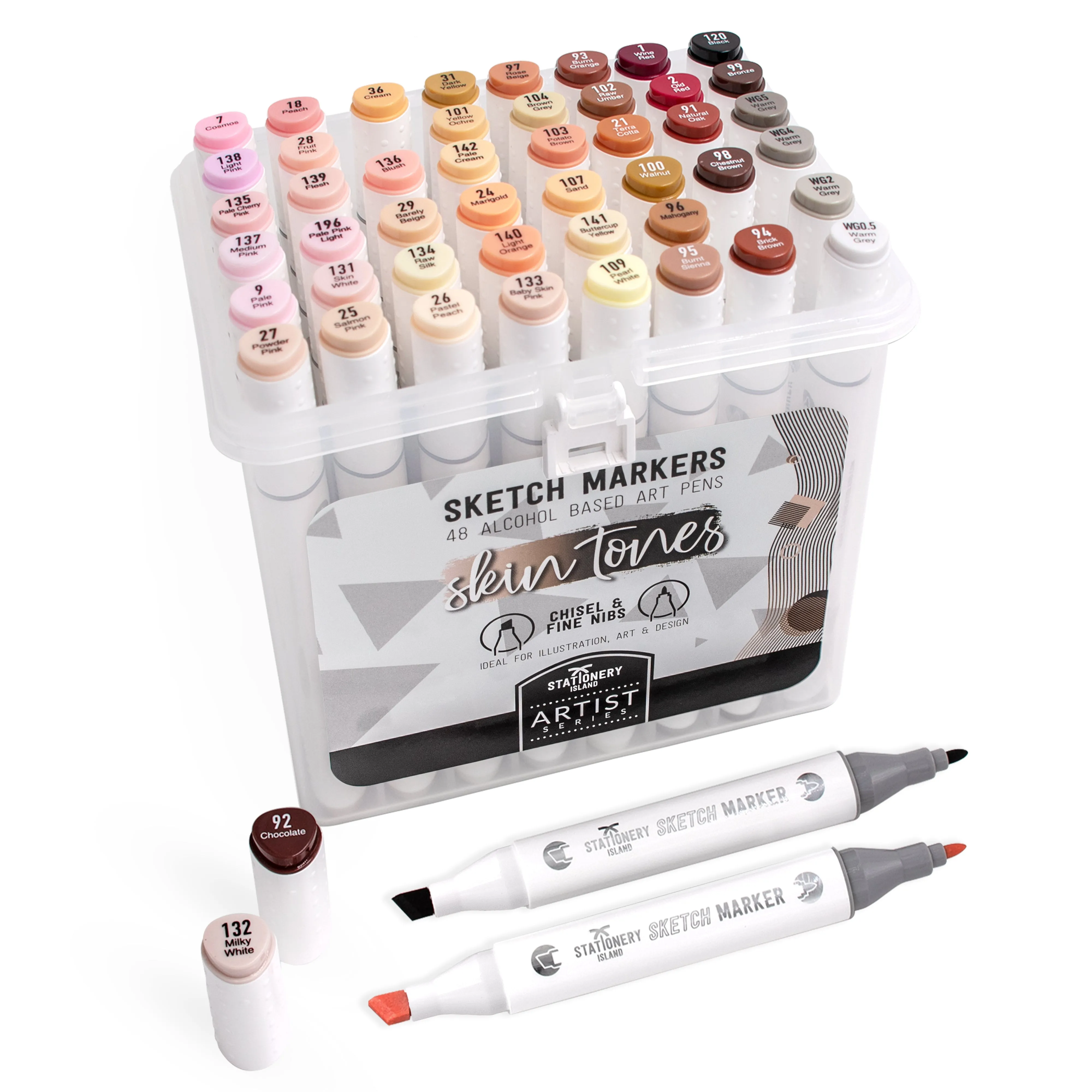 Skin Tones Sketch Markers & Hard Carry Case - Set of 48