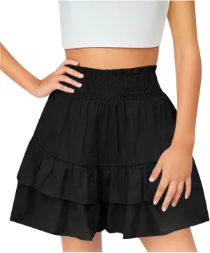 Skorts for Girls Summer Comfy Flowy Girls Shorts Size 10-12 Casual Ruffle Butterfly Short Pants with Liner