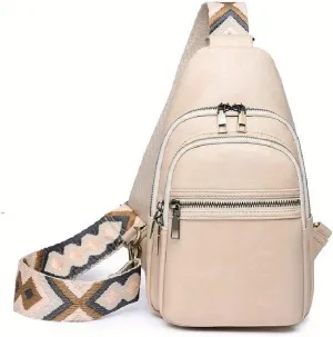 Sling Bag for Women Men Crossbody Purse Fanny Packs Leather Sling Chest Bags Backpack (Beige)