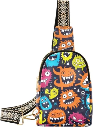 Small Sling Bag for Women Neon Color Monster Leather Crossbody Bags Chest Bag Waist Packs