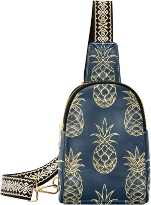 Small Sling Bag for Women Yellow Pineapple Pattern Leather Crossbody Bags Chest Bag Waist Packs