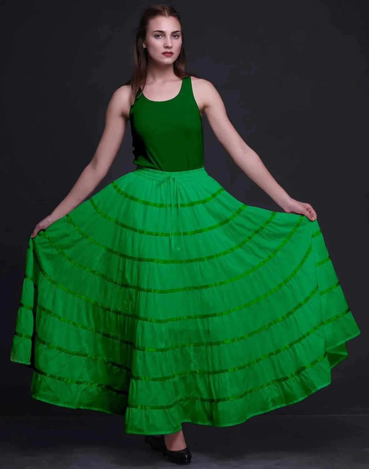 Solid Long Maxi Cotton Beach Wear Skirt for Women Elastic Waist Skirt Summer Wear