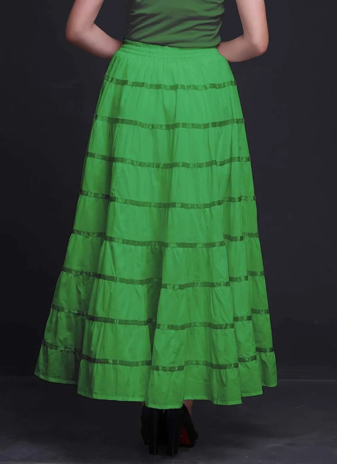 Solid Long Maxi Cotton Beach Wear Skirt for Women Elastic Waist Skirt Summer Wear