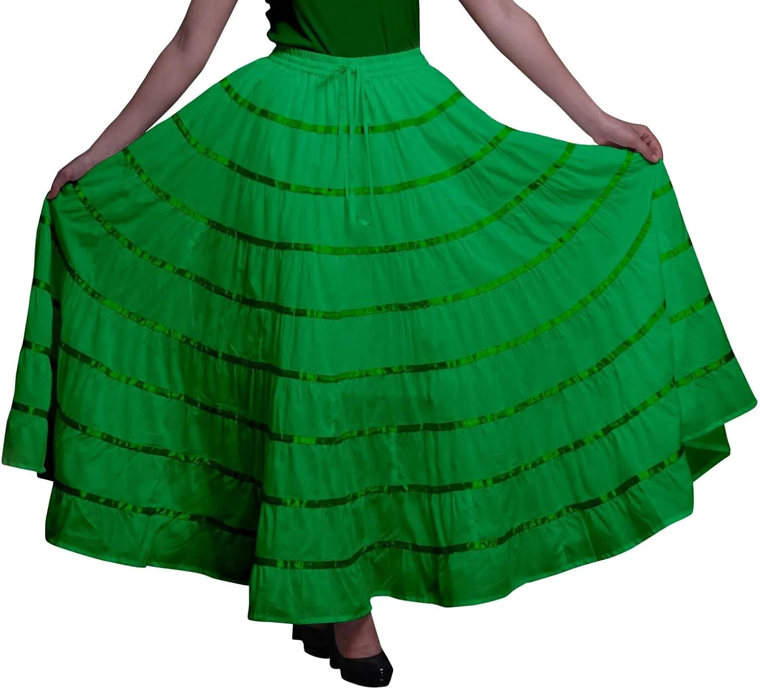 Solid Long Maxi Cotton Beach Wear Skirt for Women Elastic Waist Skirt Summer Wear