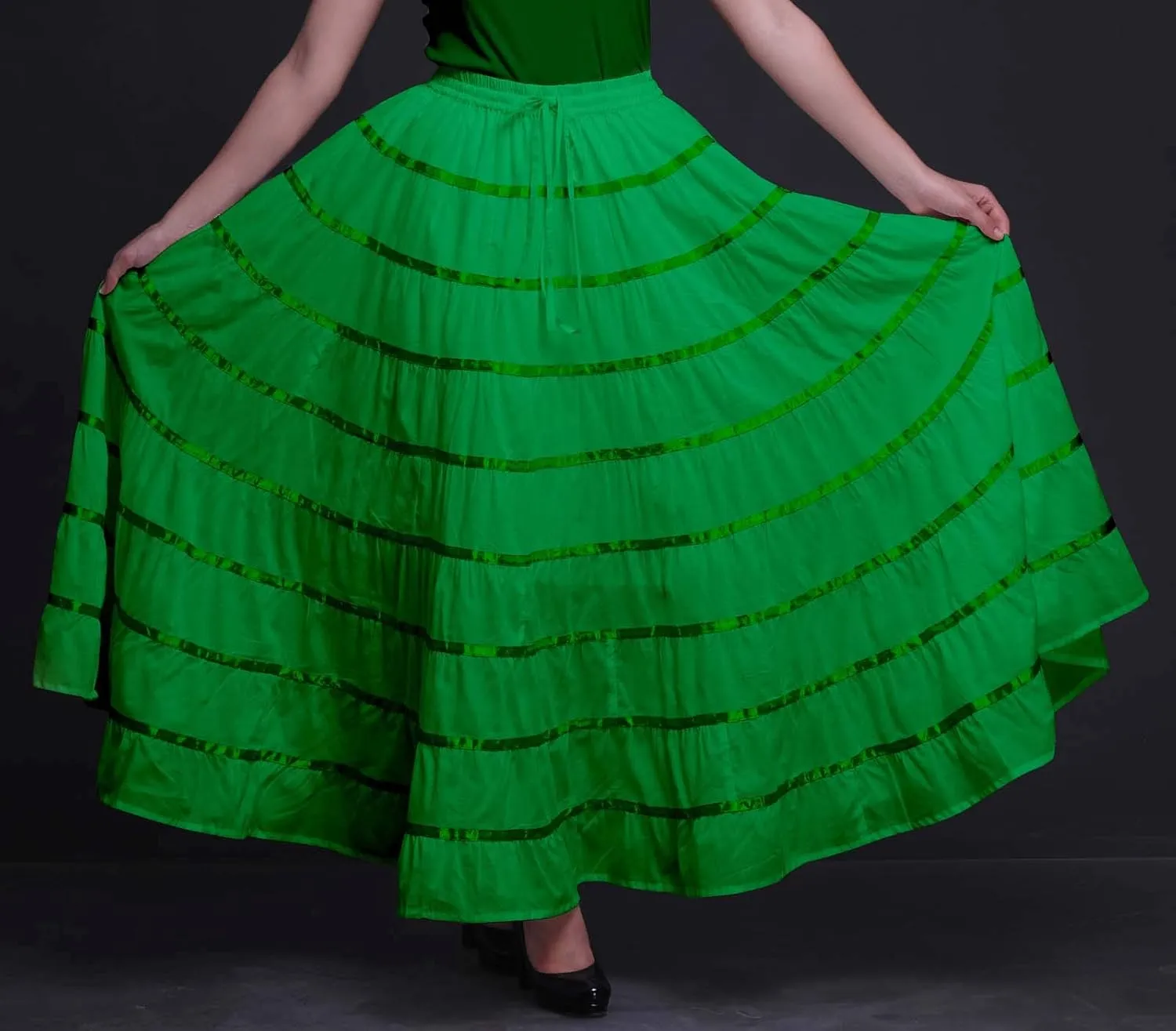 Solid Long Maxi Cotton Beach Wear Skirt for Women Elastic Waist Skirt Summer Wear
