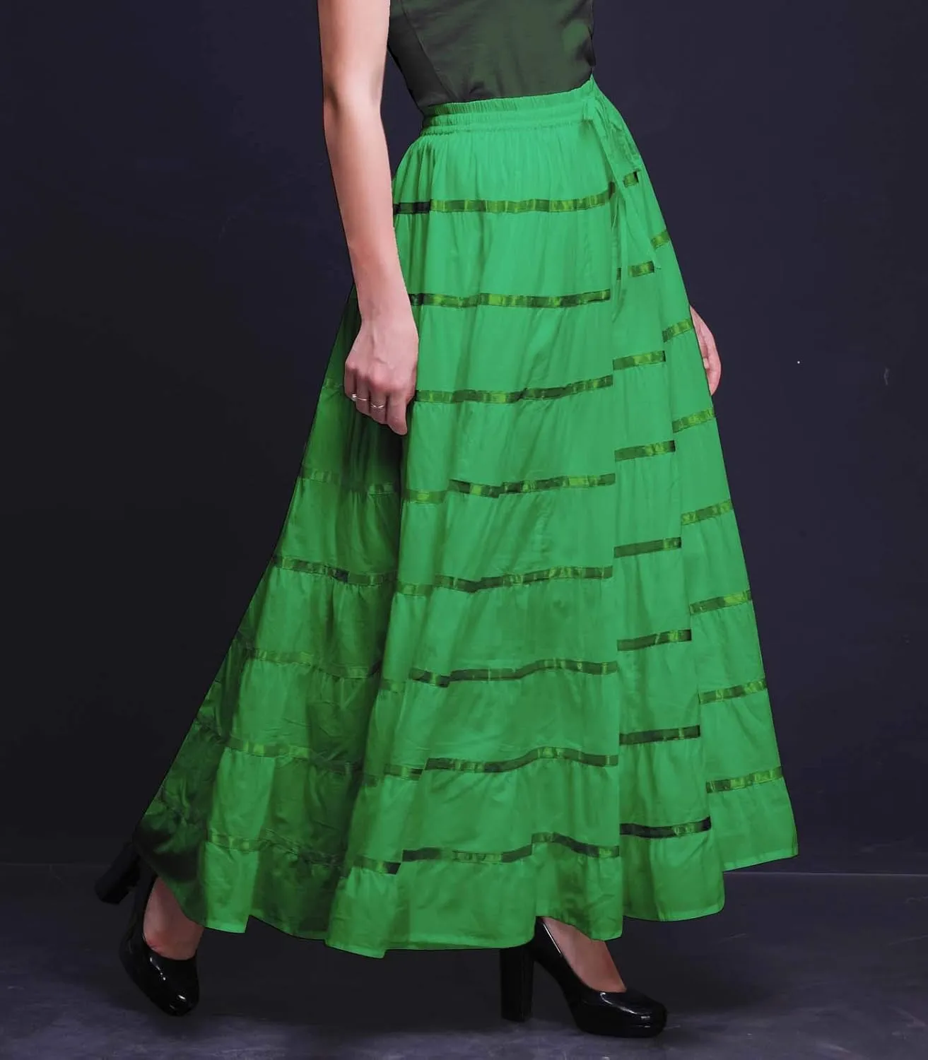 Solid Long Maxi Cotton Beach Wear Skirt for Women Elastic Waist Skirt Summer Wear