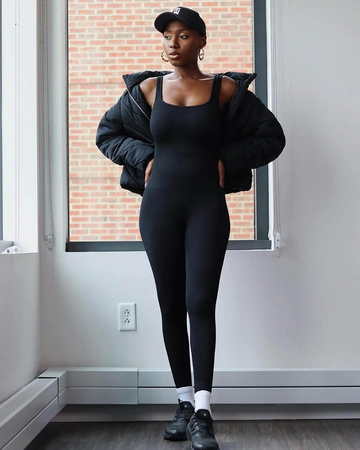 Soo slick Jumpsuits for Women - Tummy Control Square Neck Ribbed Sleeveless | Shapewear Rompers One Piece Workout Clothes